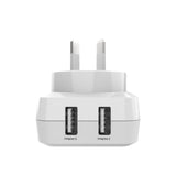 Laser Dual USB AC Charger 2.4A with 3-in-1 Cable White - Top-Down View