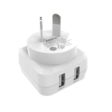 Laser Dual USB AC Charger 2.4A with 3-in-1 Cable White - 45-Degree Angle