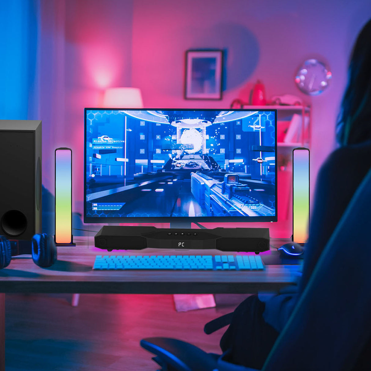 Laser RGB Gaming Soundbar with Subwoofer