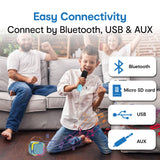 Laser Mini Karaoke Speaker with 2 Wireless Mics - Blue - Front View