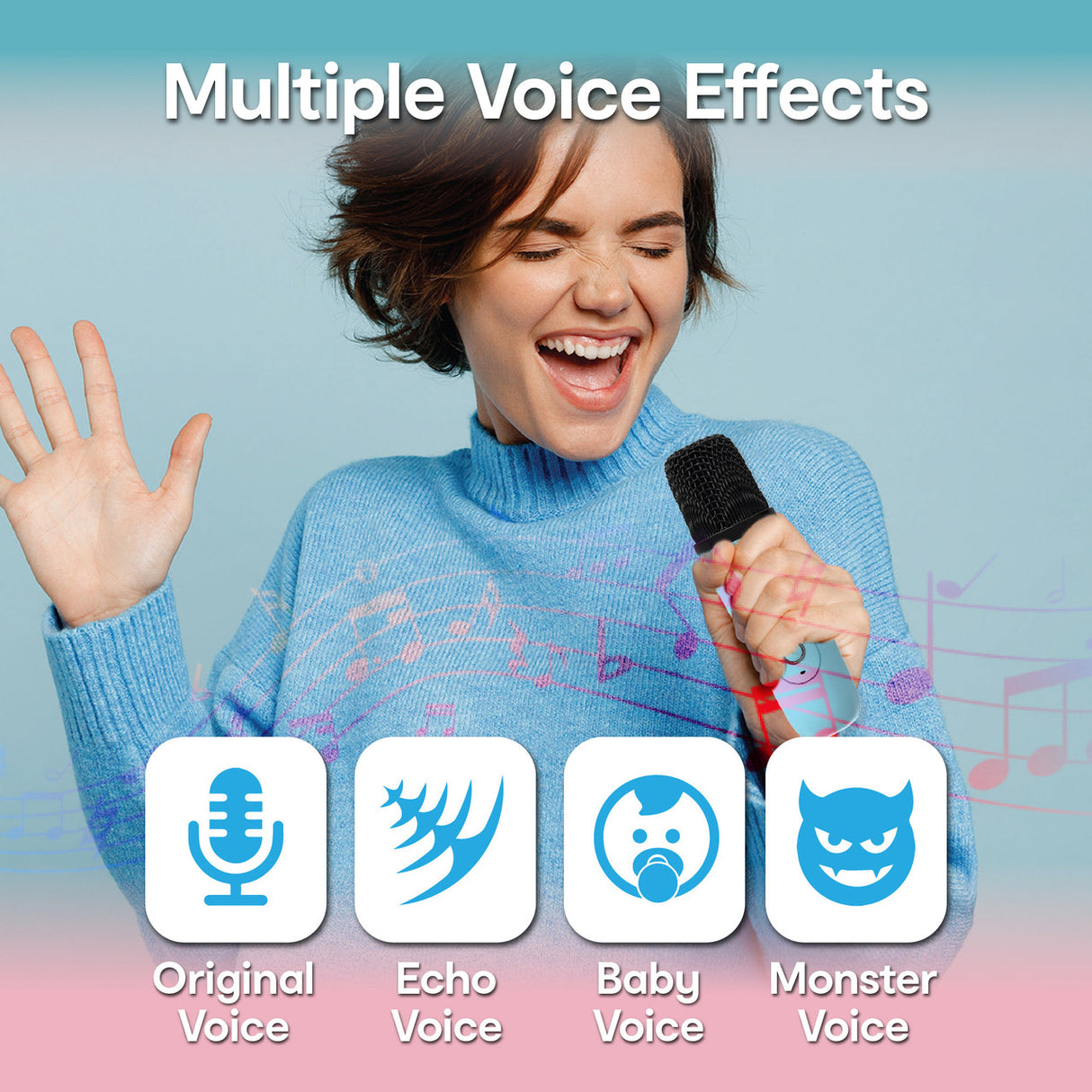 Laser Mini Karaoke Speaker with 2 Wireless Mics - Blue