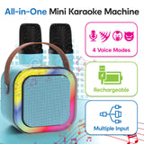 Laser Mini Karaoke Speaker with 2 Wireless Mics - Blue - 45-Degree Angle