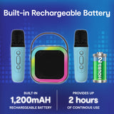Laser Mini Karaoke Speaker with 2 Wireless Mics - Blue - Rear View