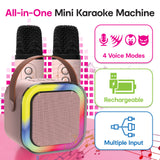 Laser Mini Karaoke Speaker with 2 Wireless Mics - Pink - Front View