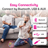 Laser Mini Karaoke Speaker with 2 Wireless Mics - Pink - Side View