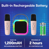 Laser Mini Karaoke Speaker with 2 Wireless Mics - Pink - Low Angle