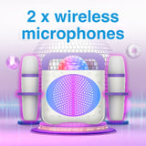 Laser Kids Disco Karaoke with Two Mics White - Close-Up Angle