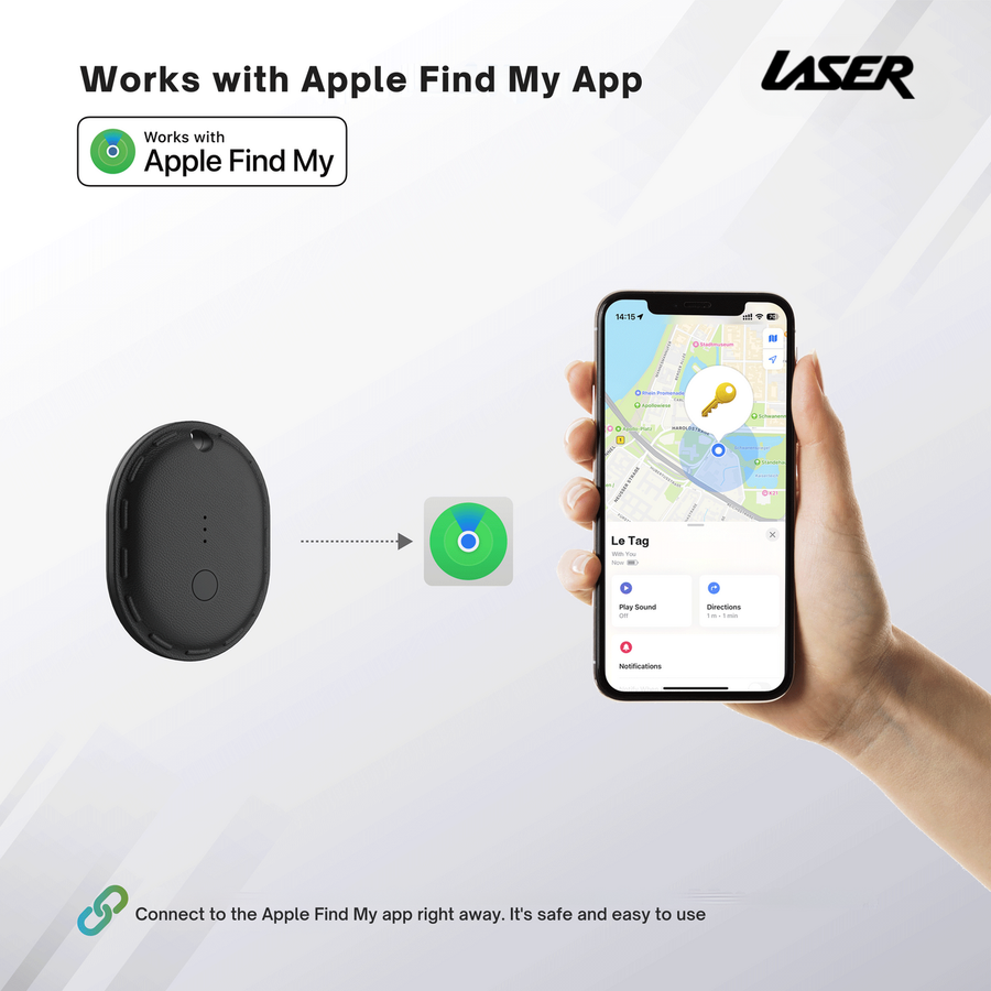 Laser Mini Smart Tag with Apple Find My Tracking Black, image 8