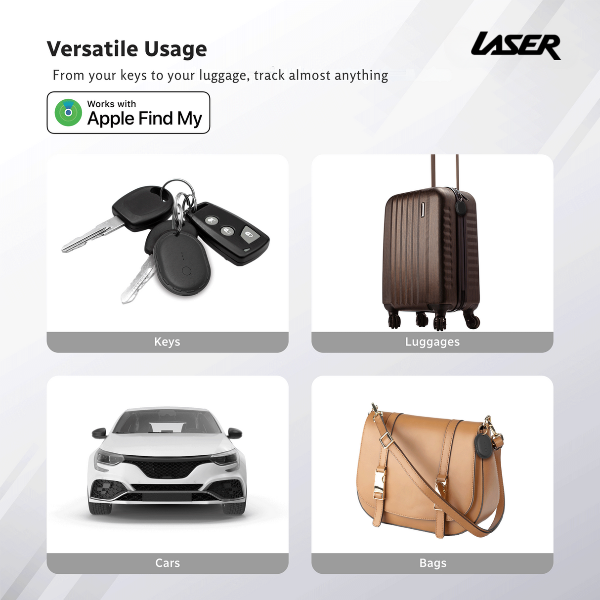 Laser Mini Smart Tag with Apple Find My Tracking White