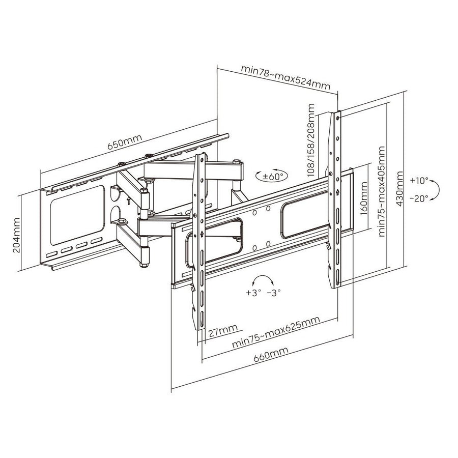 Large Full Motion TV Wall Mount 32 inches - 70 inches Panels