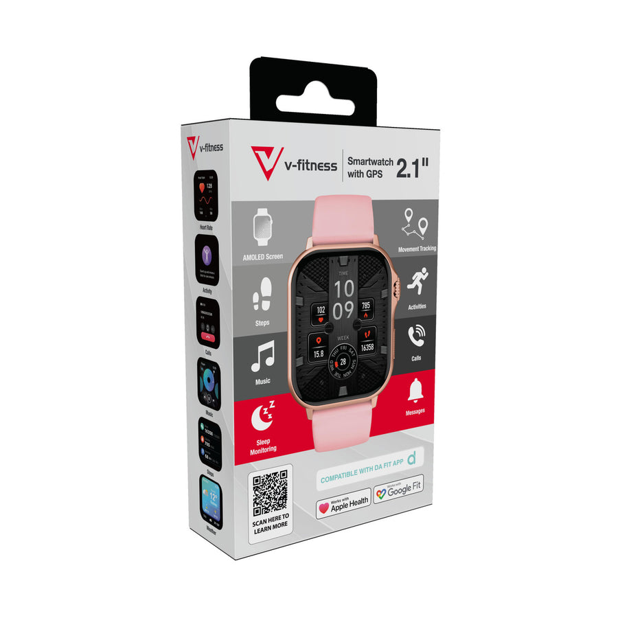 V-Fitness Smart Watch GPS and 2.1 inch Pink
