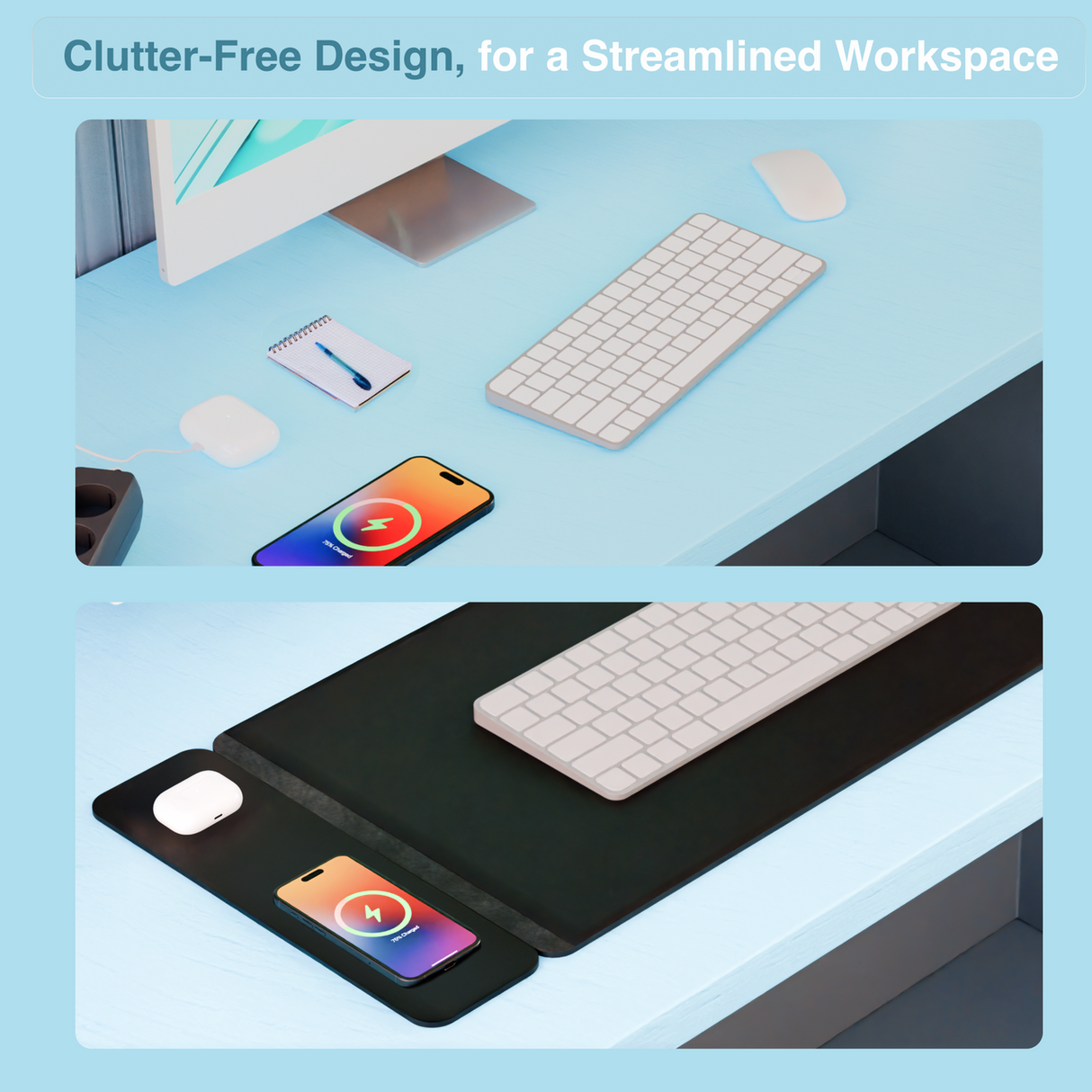 Laser Wireless Charging Desk Mat Black
