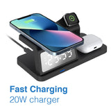 Laser 3-in-1 Wireless Charging Station with Alarm Clock - Black - Front View