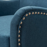 Vintage Dark Blue Fabric High Back Padded Armchair - Front View