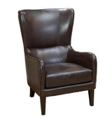 Vintage Brown Bonded Leather High Back Armchair - Front View