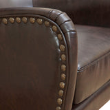 Vintage Brown Bonded Leather High Back Armchair - Side View