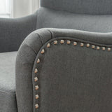 Vintage Grey Fabric High Back Padded Armchair - Front View