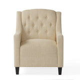 Canberra Fabric Armchair & Ottoman in Begie  Linen - 45-Degree Angle