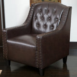 Coogee Bonded Leather Armchair & Ottoman in Brown - Front View