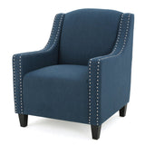 Camden Linen Fabric Studded Armchair in Dark Blue - Front View