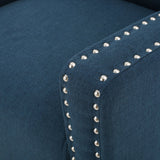 Camden Linen Fabric Studded Armchair in Dark Blue - Side View