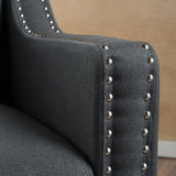 Camden Linen Fabric Studded Armchair in Dark Grey - Side View