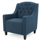Canberra Linen Fabric Tufted Armchair in Dark Blue - Front View