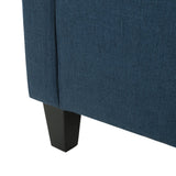 Canberra Linen Fabric Tufted Armchair in Dark Blue - Side View