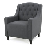 Canberra Linen Fabric Tufted Armchair in Dark Grey - Front View