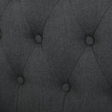 Canberra Linen Fabric Tufted Armchair in Dark Grey
