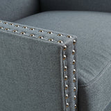 Cecilia Classic Studded Light Grey Wingback Club Armchair - Side View