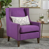 Cecilia Classic Studded Purple Wingback Club Armchair - Top-Down View