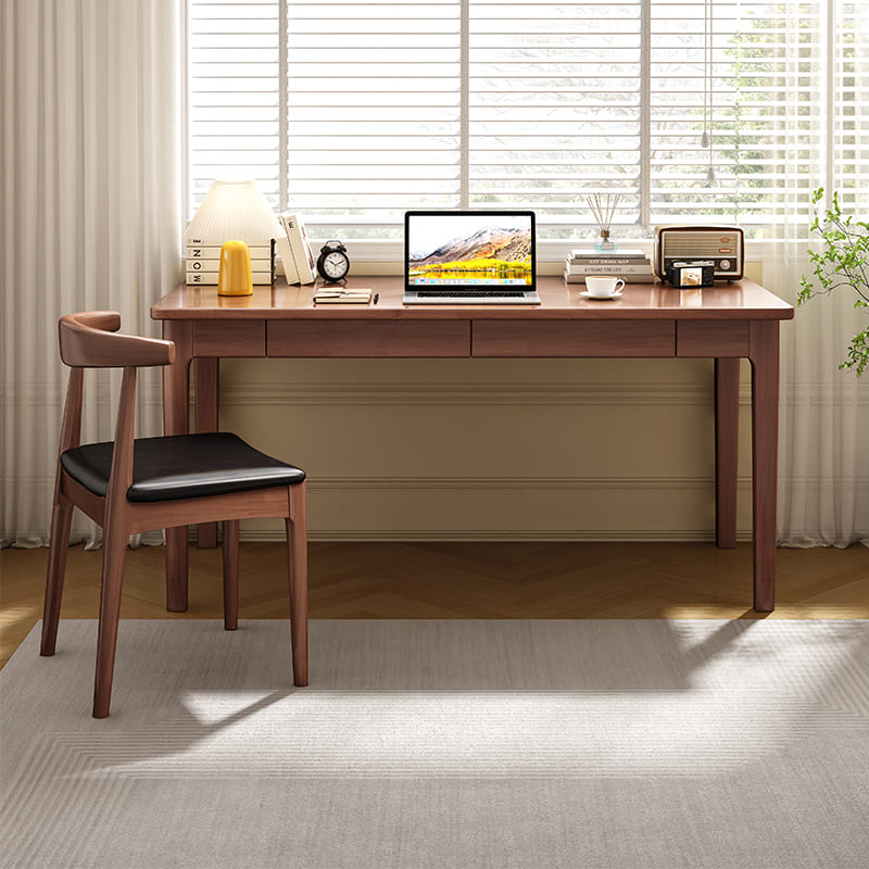 Mitch Solid Wood Study Desk /Rubberwood/Minimal Assembly/Walnut
