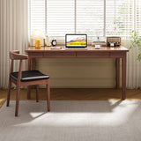 Mitch Solid Wood Study Desk /Rubberwood/Minimal Assembly/Walnut - Front View