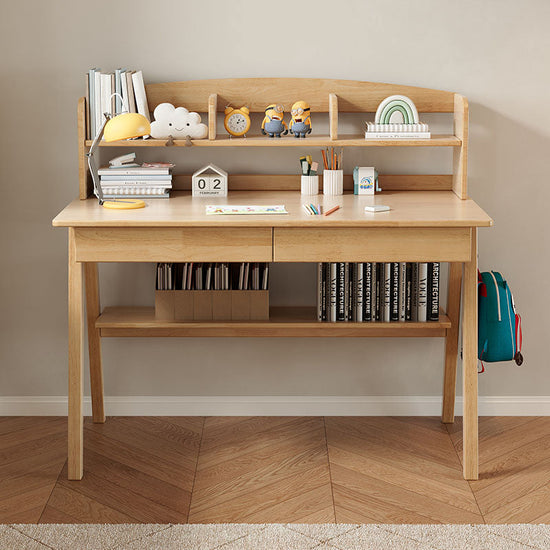 Solid Wood Study Desk with Shelf and Drawers/Rubberwood/Home Office Desk