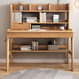 Ave Solid Wood Study Desk with Shelf and Drawers/Bookcase/Rubberwood/Pink - Front View