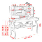 Ave Solid Wood Study Desk with Shelf and Drawers/Bookcase/Rubberwood - 45-Degree Angle