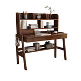 Ave Solid Wood Study Desk with Shelf and Drawers/Bookcase/Rubberwood/Walnut - Front View