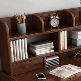 Ave Solid Wood Study Desk with Shelf and Drawers/Bookcase/Rubberwood/Walnut - Side View