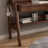 Ave Solid Wood Study Desk with Shelf and Drawers/Bookcase/Rubberwood/Walnut - Top-Down View