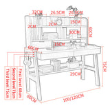 Ave Solid Wood Study Desk with Shelf and Drawers/Bookcase/Rubberwood/Walnut - 45-Degree Angle