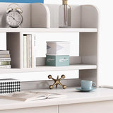 Ave Solid Wood Study Desk with Shelf and Drawers/Bookcase/Rubberwood/White - Side View