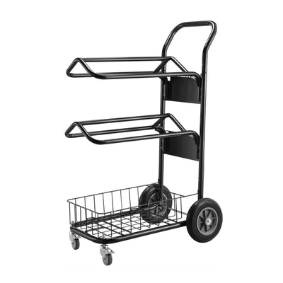 Samland Heavy Duty 2 Tier Wheeled Saddle Rack, 100kg, Black Steel with Grooming Basket and Tack Hanger