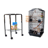 Samland Dome Top High Bird Cage on Stand with Play Toys Black - Front View