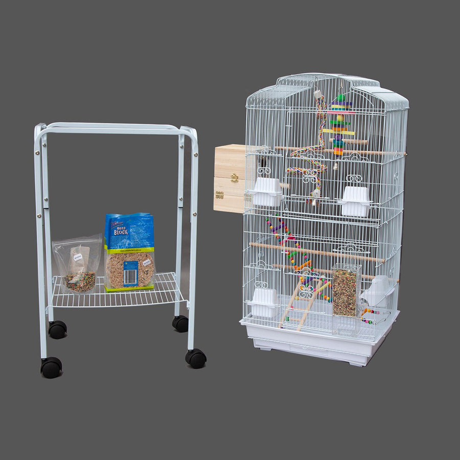 Samland DOME TOP HIGH BIRD CAGE ON STAND WITH PLAY TOYS WHITE