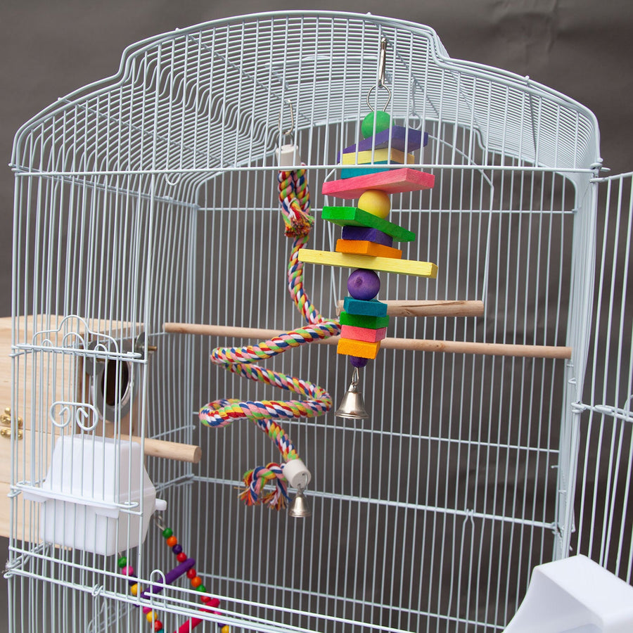 Samland DOME TOP HIGH BIRD CAGE ON STAND WITH PLAY TOYS WHITE