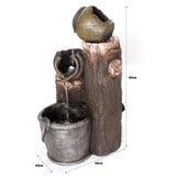 Samland RUSTIC POURING BROKEN POTS ON TREE TRUNK SOLAR WATER FOUNTAIN FEATURE - Top-Down View