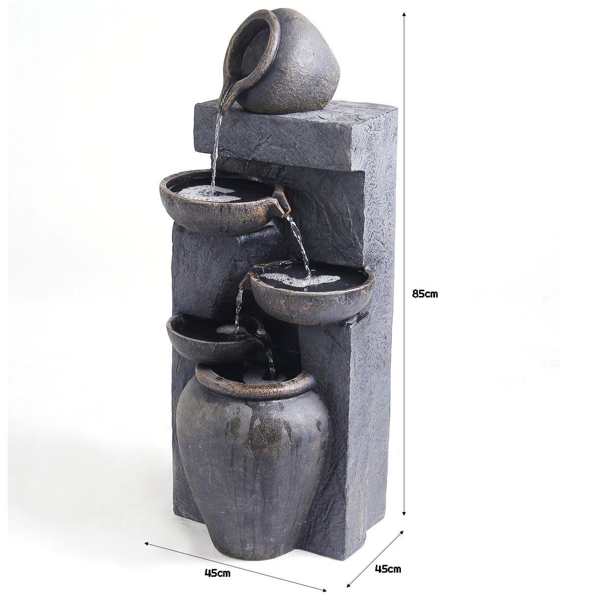 Samland 5 TIERS RUSTIC POURING POTS SOLAR WATER FOUNTAIN FEATURE