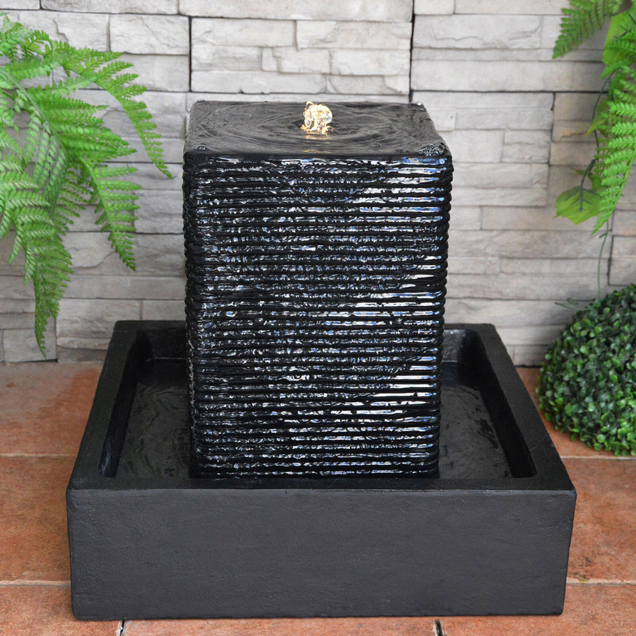 Samland 43CM SQUARE PILLAR WATER FEATURE FOUNTAIN WITH LED LIGHTS
