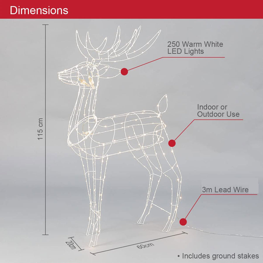 Samland Led Warm White Copper Wired 3d Standing Reindeer For Christmas Decoration